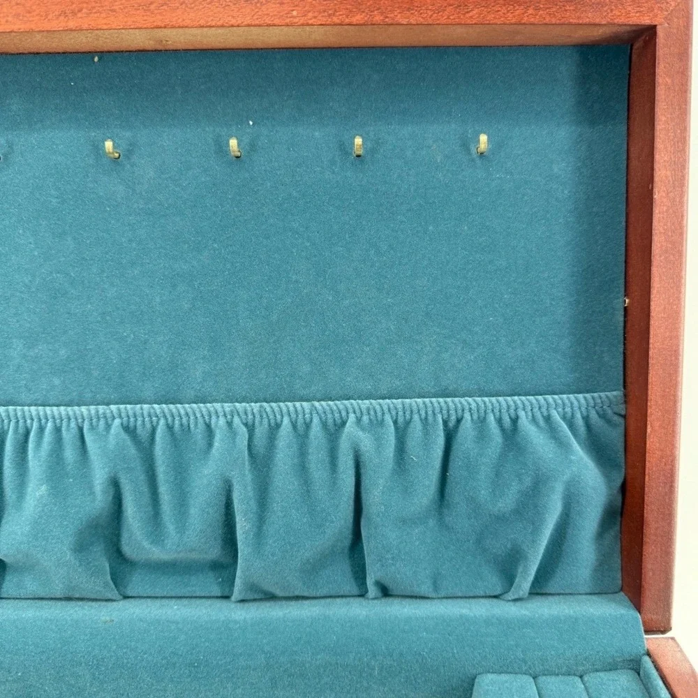 Eureka Jewelry Box Women OS 24-Slot Drawer Wood Mahogany Teal 1997 USA Made